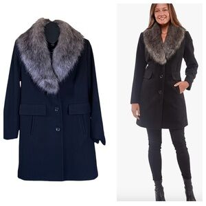 INTL d.e.t.a.i.l.s Women's Faux Fur Pea Coat
